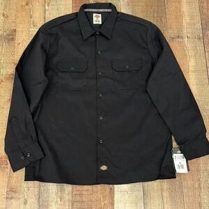 NWT Dickies Black Slim Twill Work Long Sleeve Shirt